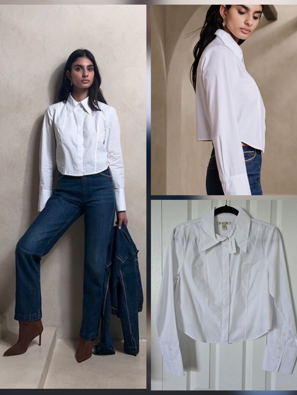 Banana Republic Sage Cropped Tuxedo Button Up Shirt